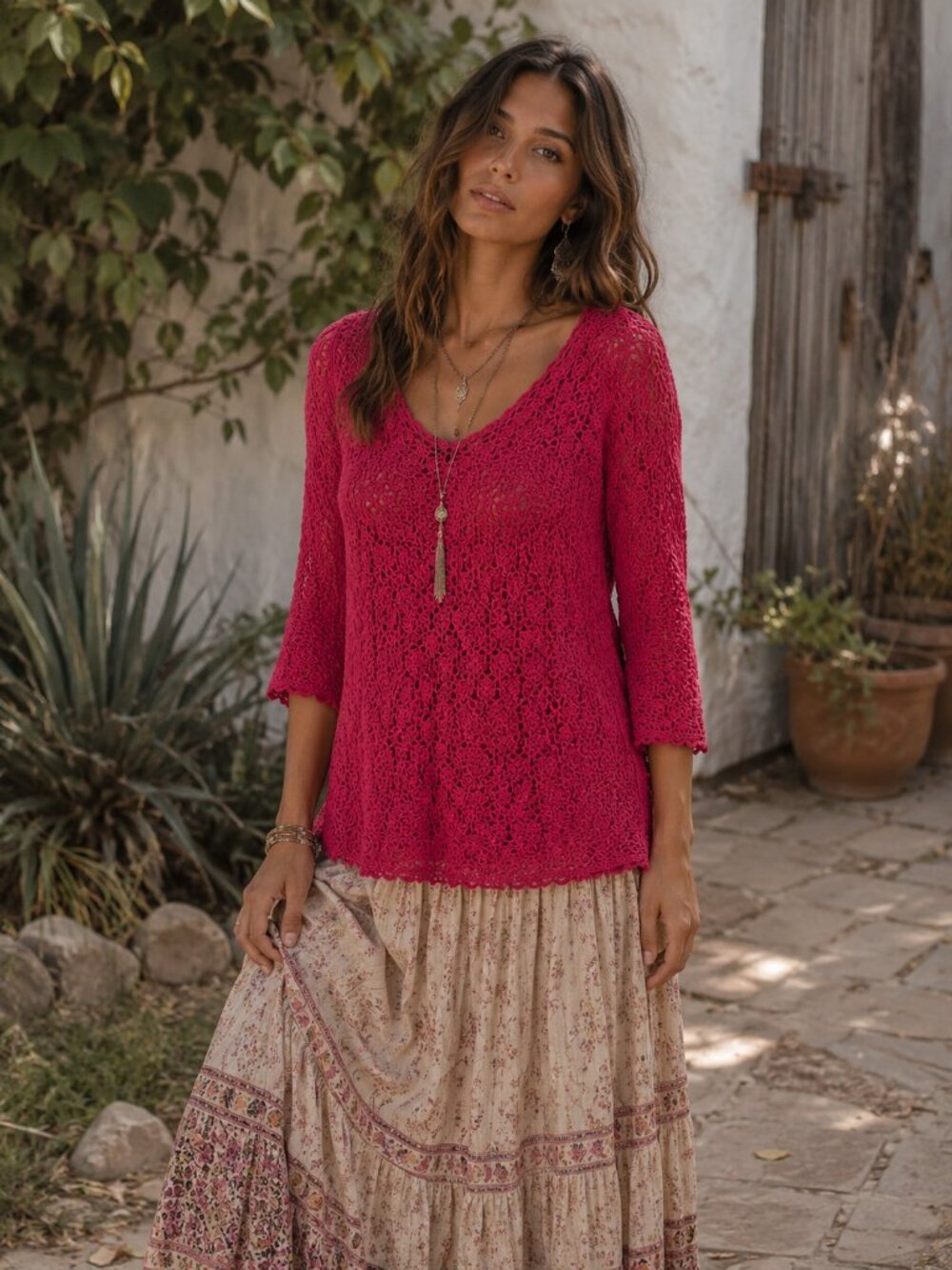 Pink Crochet Cotton Sweater